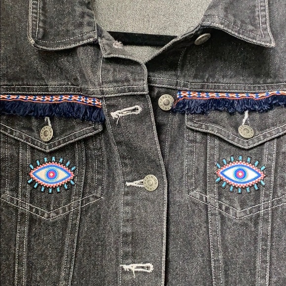 Boho Evil Eye Tribal Denim Handmade Jacket - Picture 7 of 8